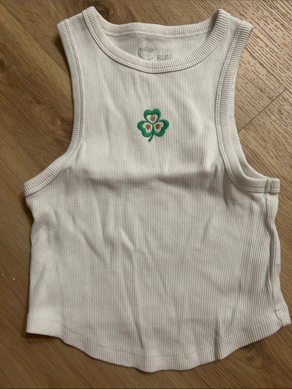 Aerie Ribbed Tank with Green Clover Embroidery Irish